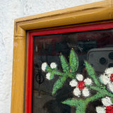 Vintage Floral Art with Bamboo Frame: Acrylic on Fabric - 13" Square