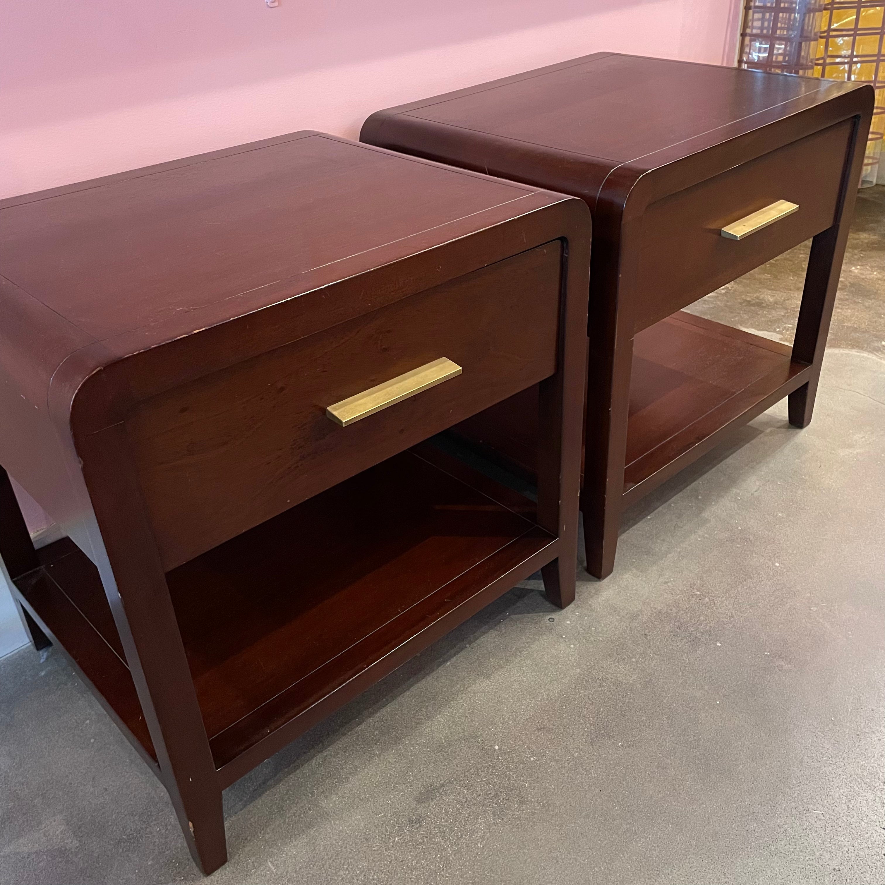 1990's Mahogany Nightstands with brass pulls - A Pair Nightstand dawn leahy