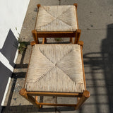 1970's Rattan + Oak Counter Stools - A Pair