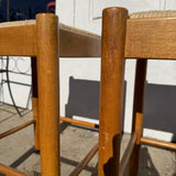 1970's Rattan + Oak Counter Stools - A Pair