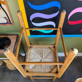 1970's Rattan + Oak Counter Stools - A Pair