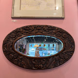 Antique Carved Hardwood Oval Mirror - 25" x 16"