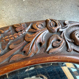 Antique Carved Hardwood Oval Mirror - 25" x 16"