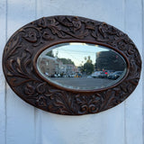 Antique Carved Hardwood Oval Mirror - 25" x 16"