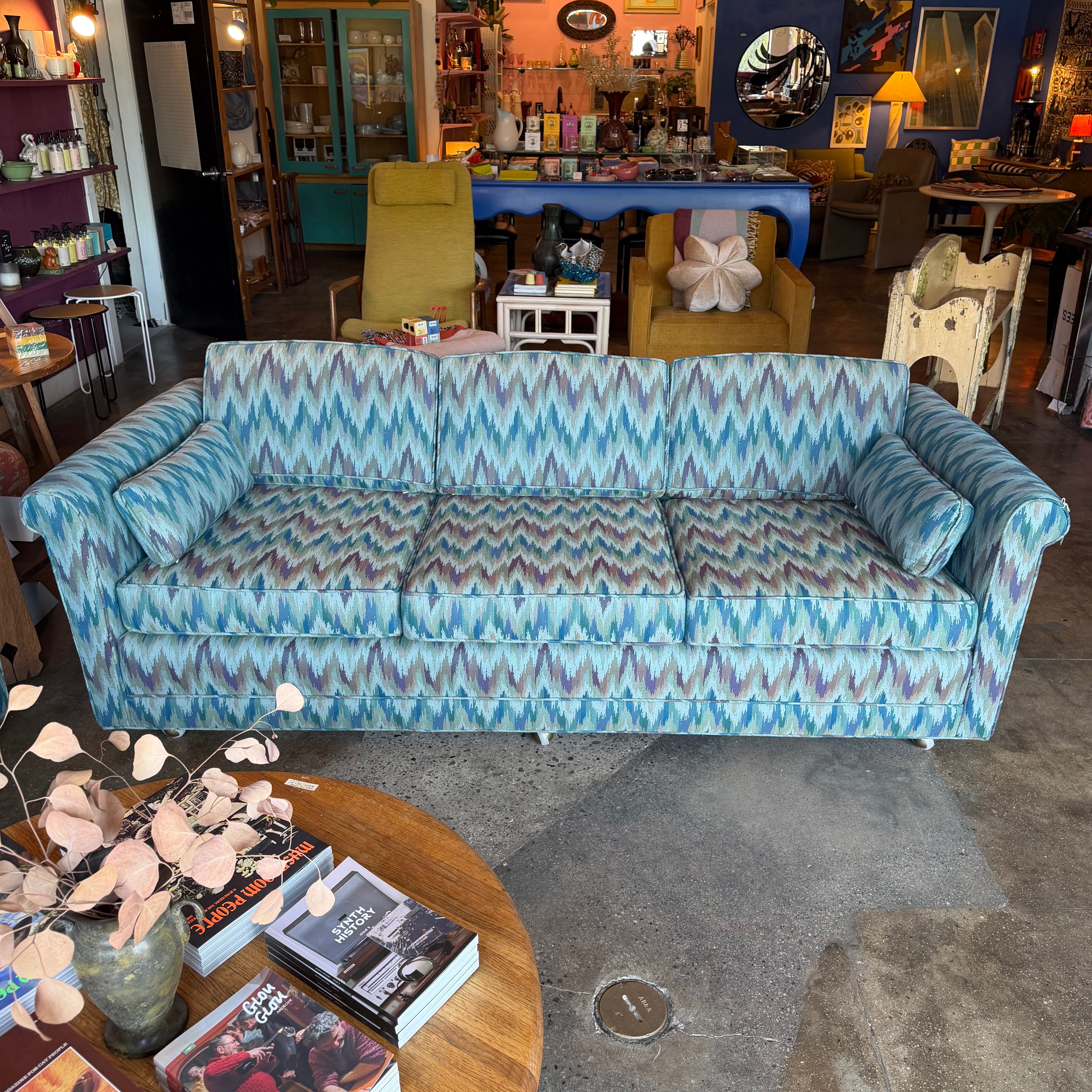 1960's Vintage Abstract Flame Stitch Fabric Sofas - 2 Available Sofa CANDID HOME