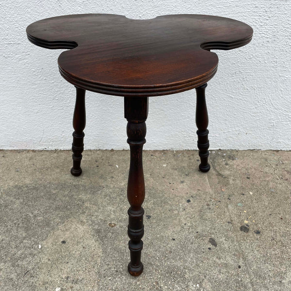 Antique Turned Wooden Side Table with Clover Top