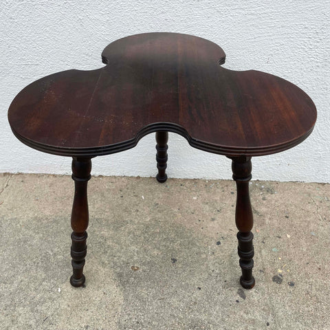 Antique Turned Wooden Side Table with Clover Top