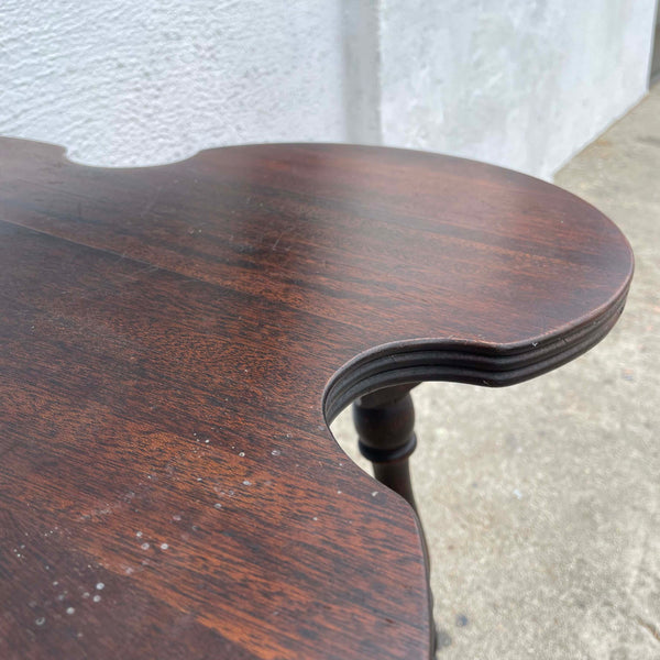 Antique Turned Wooden Side Table with Clover Top