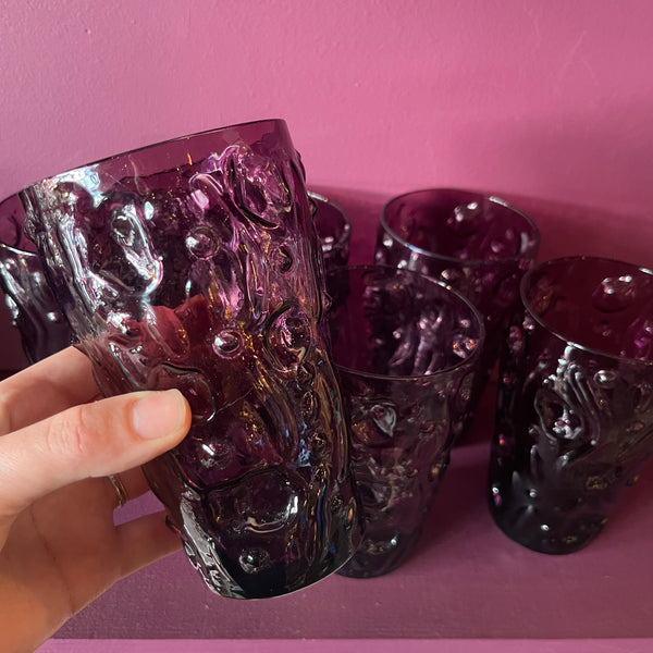 Vintage Textured Purple Glasses - 6 Available glassware CANDID HOME   