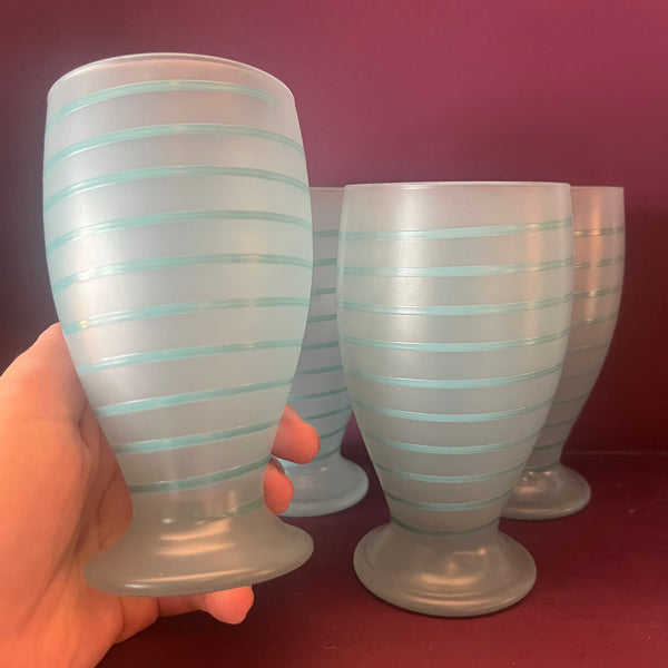 Vintage Blue Satin Swirl Glasses - 3 available glassware CANDID HOME   