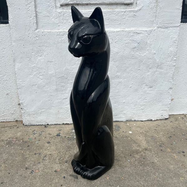 1970's Black Ceramic Cat Statue styling object CANDID HOME   