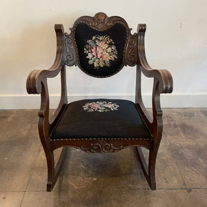 Antique Wooden Rocking Chair with Needlepoint Upholstery Chairs CANDID HOME