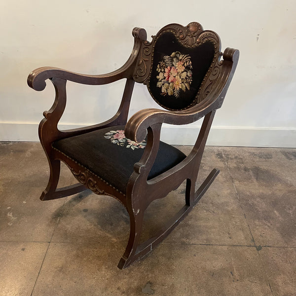 Antique Wooden Rocking Chair with Needlepoint Upholstery Chairs CANDID HOME