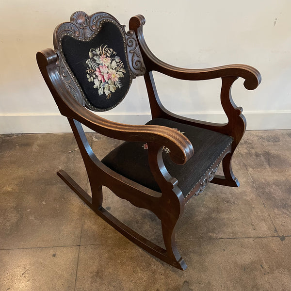 Antique Wooden Rocking Chair with Needlepoint Upholstery Chairs CANDID HOME