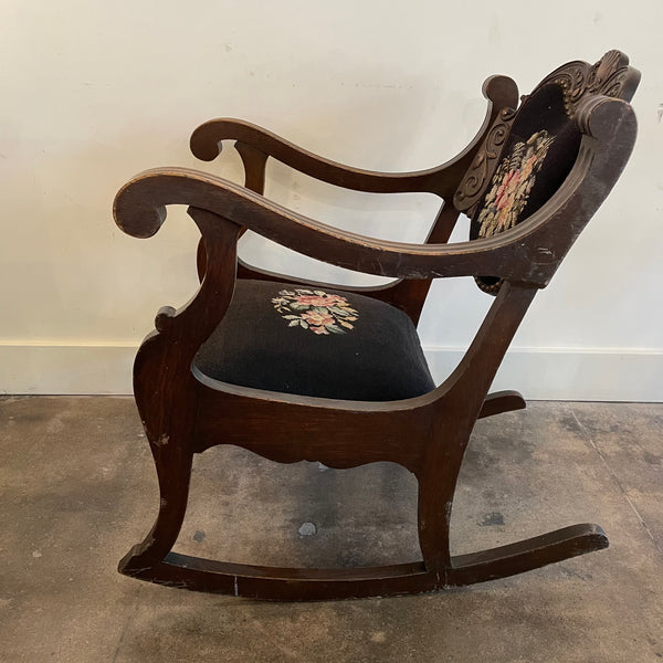 Antique Wooden Rocking Chair with Needlepoint Upholstery Chairs CANDID HOME