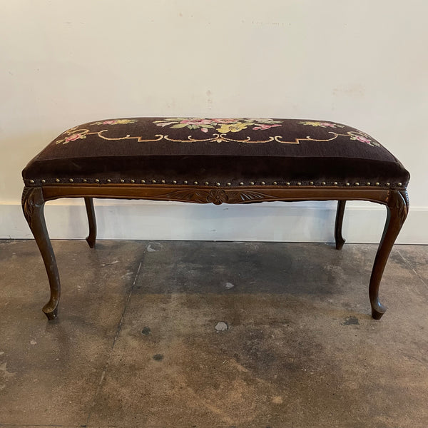 Antique Wooden Bench with Needlepoint Upholstery Benches CANDID HOME