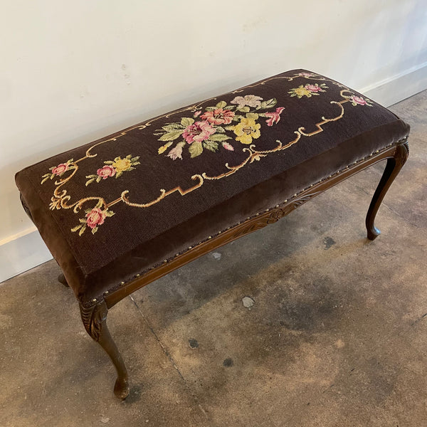 Antique Wooden Bench with Needlepoint Upholstery Benches CANDID HOME