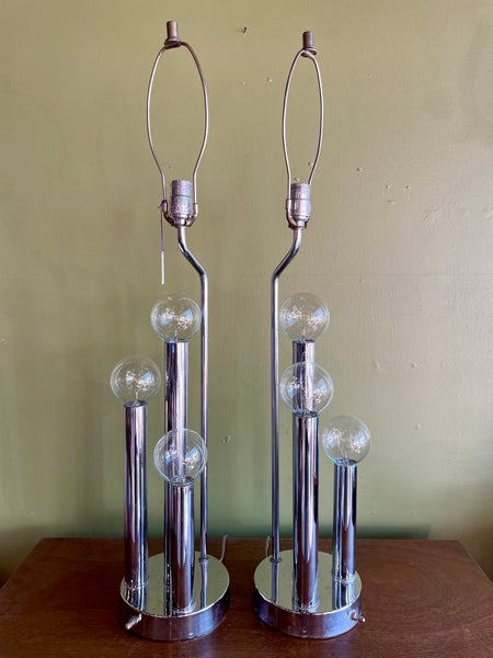 1970's Italian Triple Globe Chrome Table Lamps - A Pair Lighting CANDID HOME