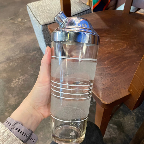 1950's Frosted Glass Shaker + Cocktail Set barware CANDID HOME