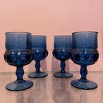 Vintage Blue Glass Wine Goblets - 2 Available glassware CANDID HOME