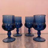 Vintage Blue Glass Wine Goblets - 2 Available glassware CANDID HOME
