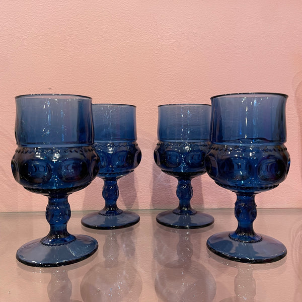 Vintage Blue Glass Wine Goblets - 4 Available glassware CANDID HOME