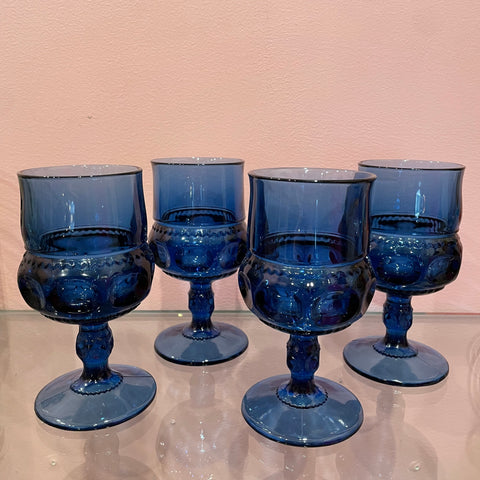 Vintage Blue Glass Wine Goblets - 4 Available glassware CANDID HOME