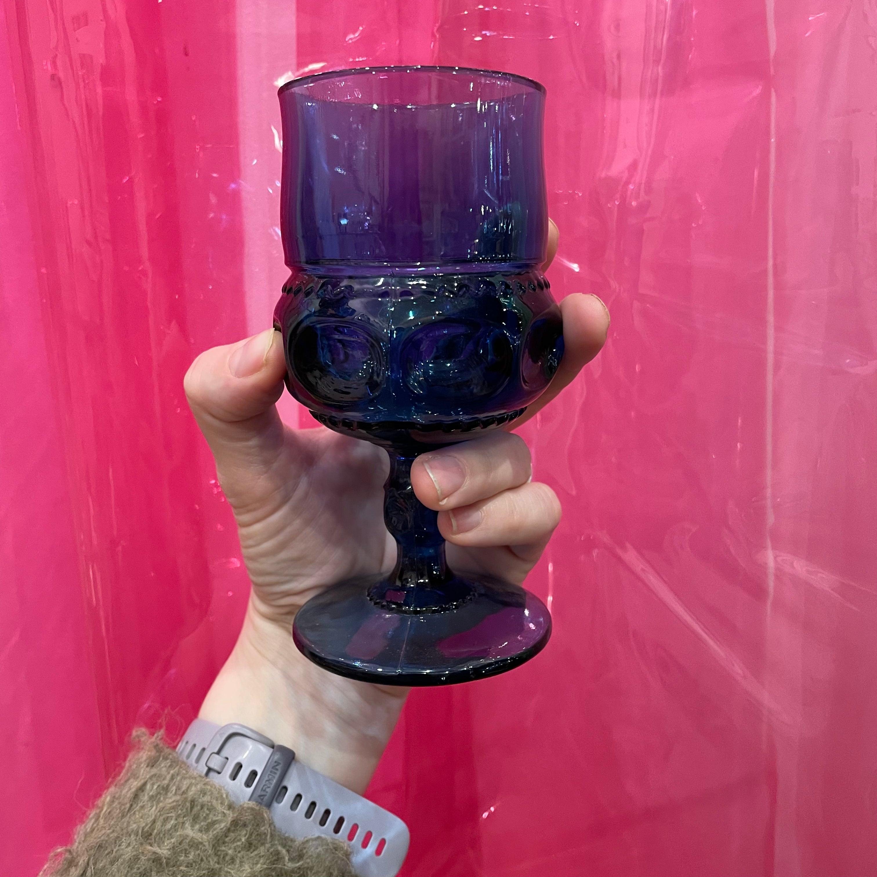 Vintage Blue Glass Wine Goblets - 2 Available glassware CANDID HOME
