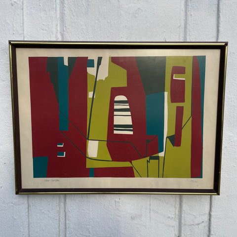 Mid-century Framed Abstract Serigraph by Jean Cavallaro - 21.5" x 29" Artwork CANDID HOME