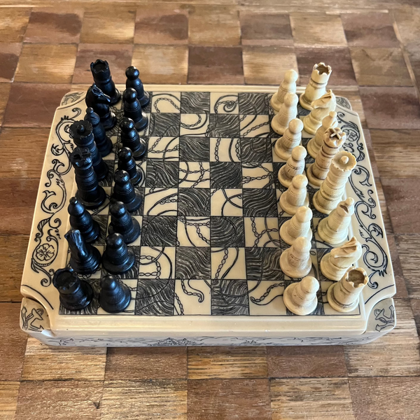 Vintage Scrimshaw Chess Set games CANDID HOME   