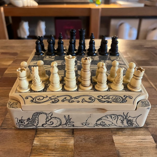 Vintage Scrimshaw Chess Set games CANDID HOME   