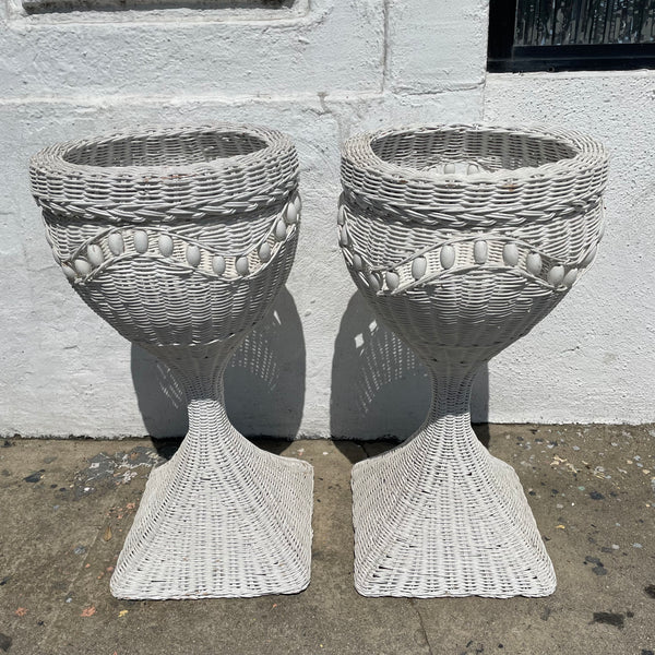 1970's White Wicker Planters - A Pair planter CANDID HOME