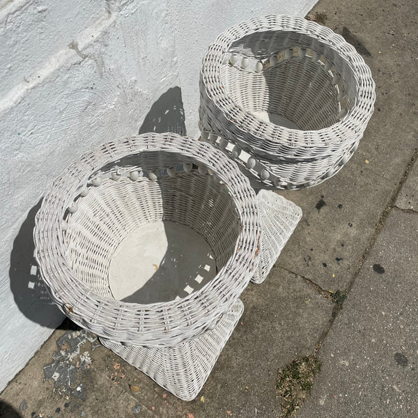 1970's White Wicker Planters - A Pair planter CANDID HOME