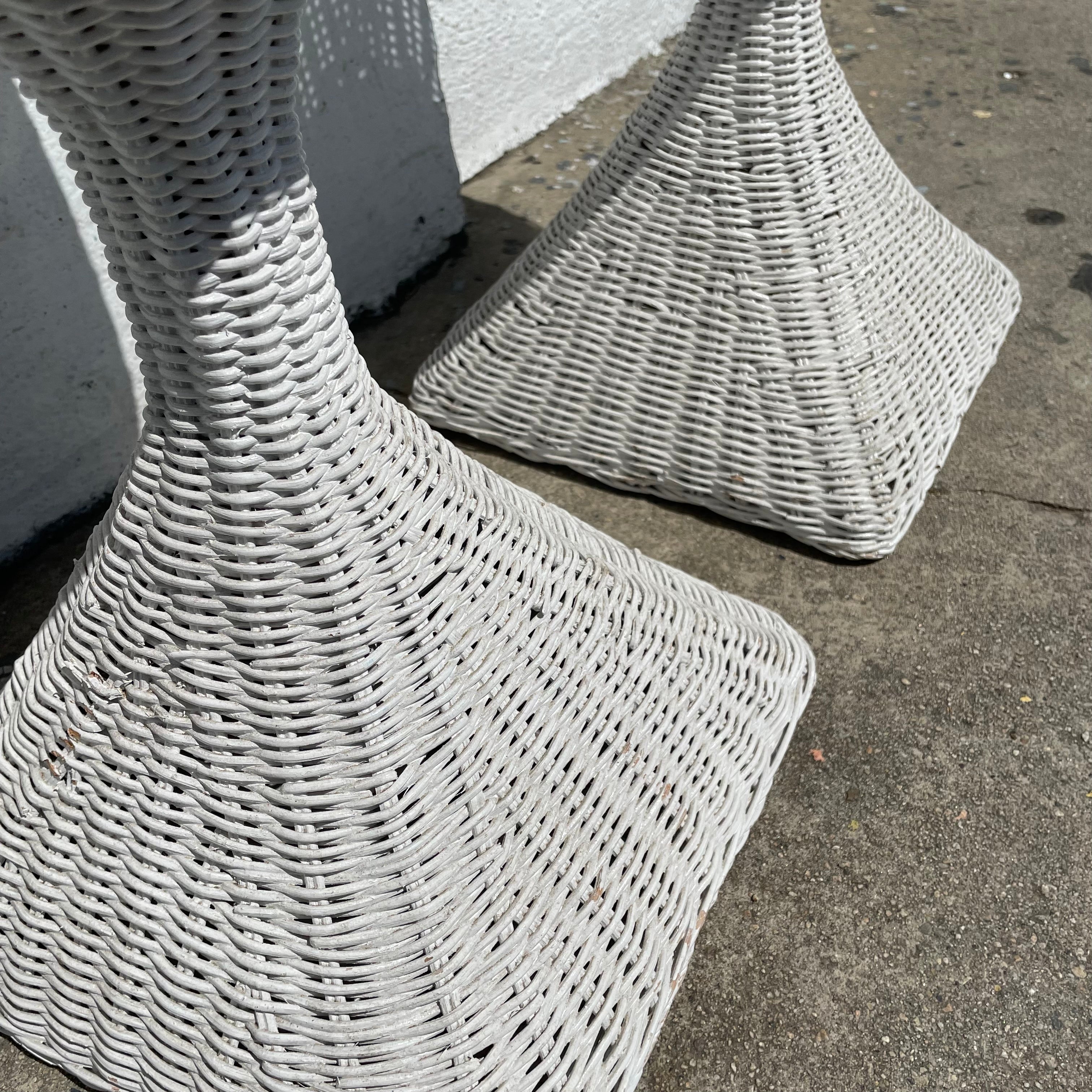 1970's White Wicker Planters - A Pair planter CANDID HOME