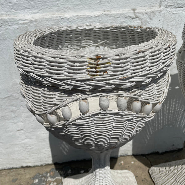 1970's White Wicker Planters - A Pair planter CANDID HOME