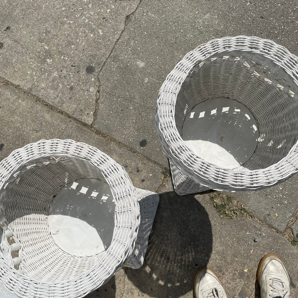 1970's White Wicker Planters - A Pair planter CANDID HOME