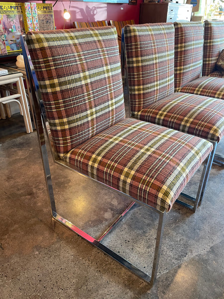 1970's Chrome Dining Chairs Reupholstered in Plaid Wool