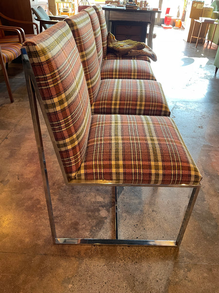 1970's Chrome Dining Chairs Reupholstered in Plaid Wool