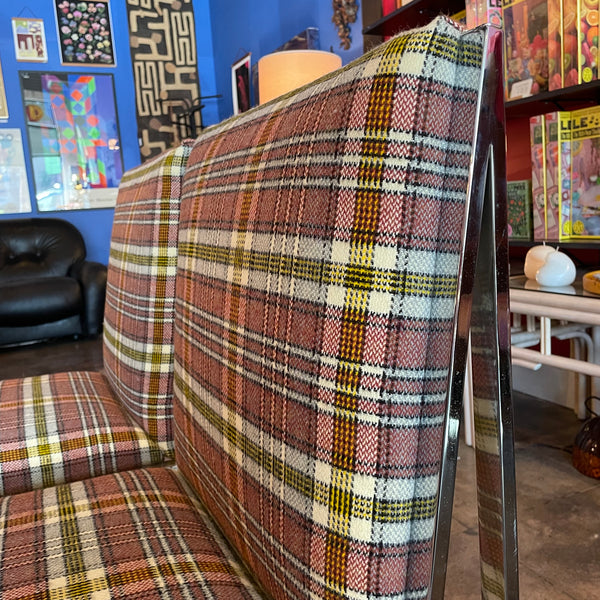 1970's Chrome Dining Chairs Reupholstered in Plaid Wool