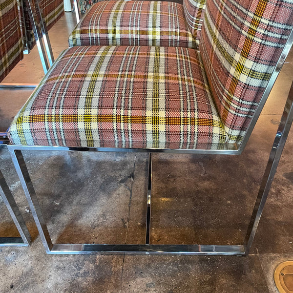 1970's Chrome Dining Chairs Reupholstered in Plaid Wool