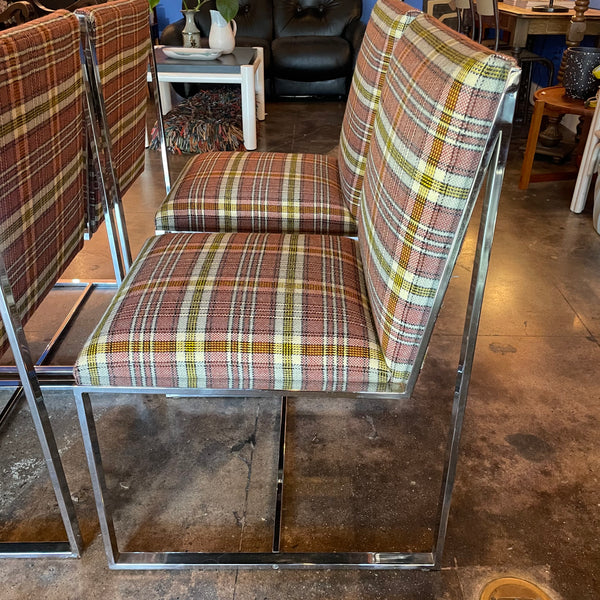 1970's Chrome Dining Chairs Reupholstered in Plaid Wool
