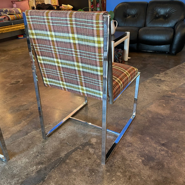 1970's Chrome Dining Chairs Reupholstered in Plaid Wool