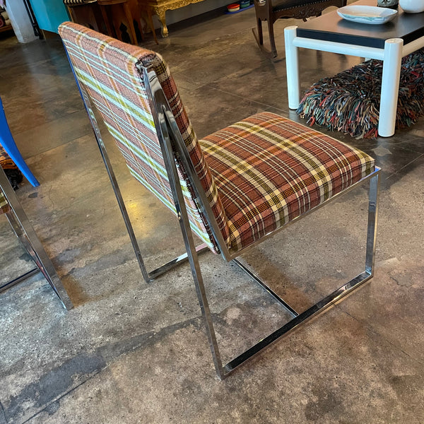 1970's Chrome Dining Chairs Reupholstered in Plaid Wool