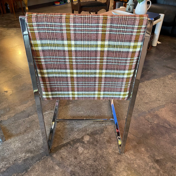 1970's Chrome Dining Chairs Reupholstered in Plaid Wool