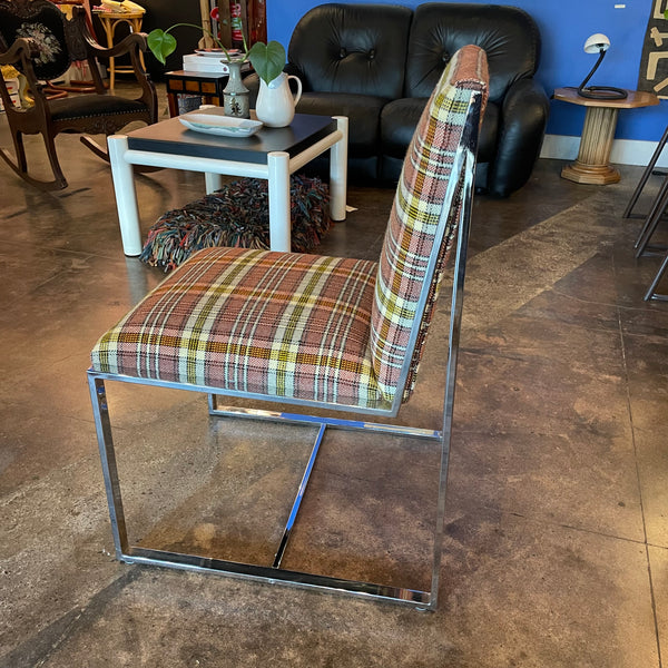 1970's Chrome Dining Chairs Reupholstered in Plaid Wool