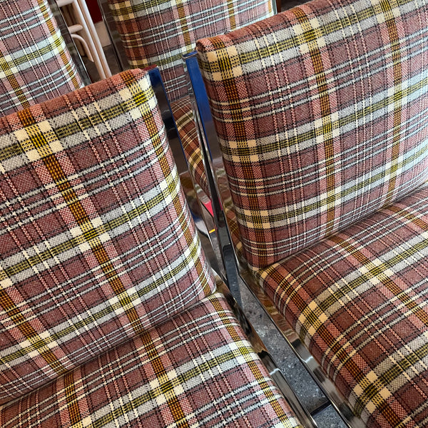 1970's Chrome Dining Chairs Reupholstered in Plaid Wool