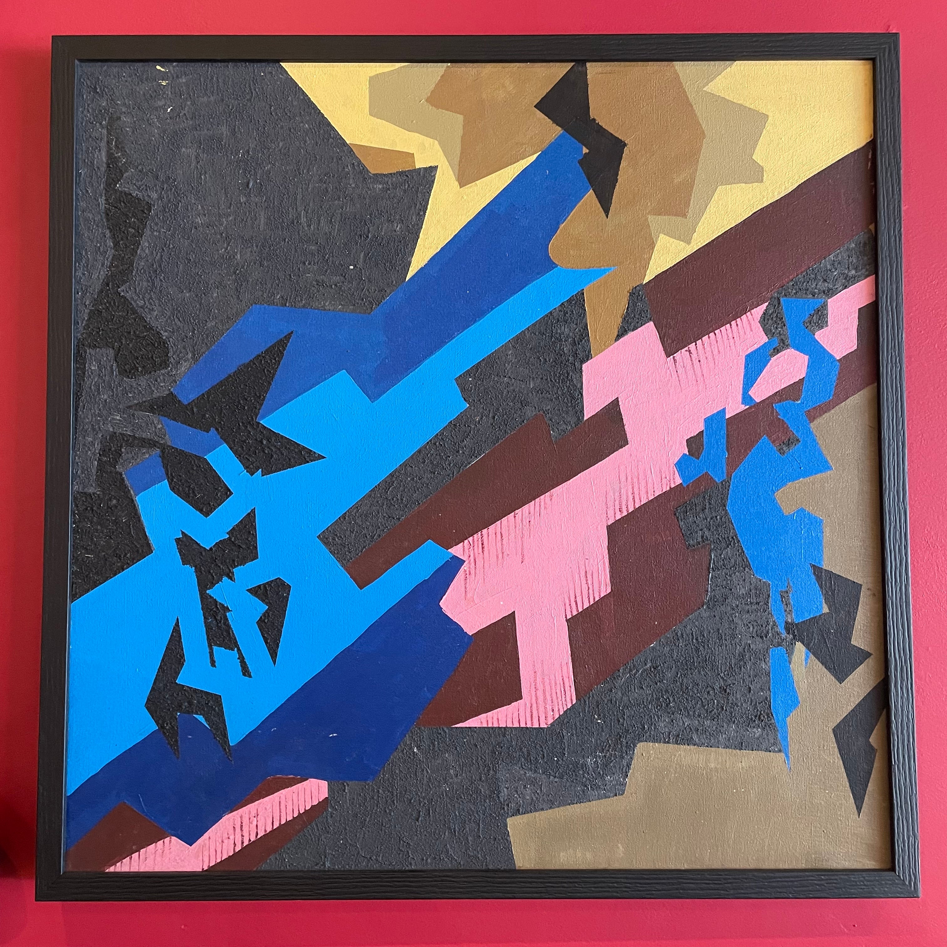 1970's Framed Abstract Painting : Acrylic on Canvas Art CANDID HOME