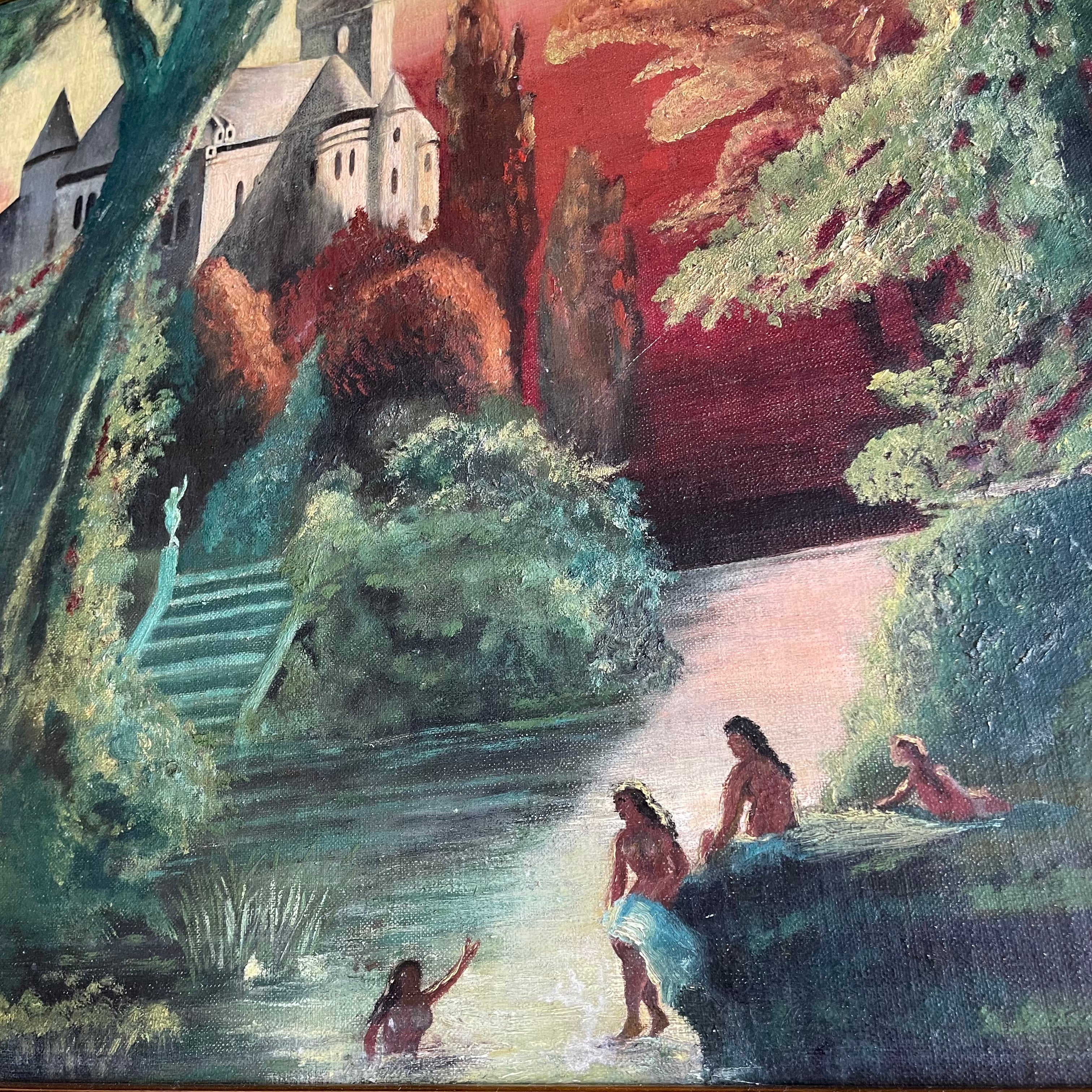 Antique Tahitian Oil Painting - 32" x 20" Artwork CANDID HOME