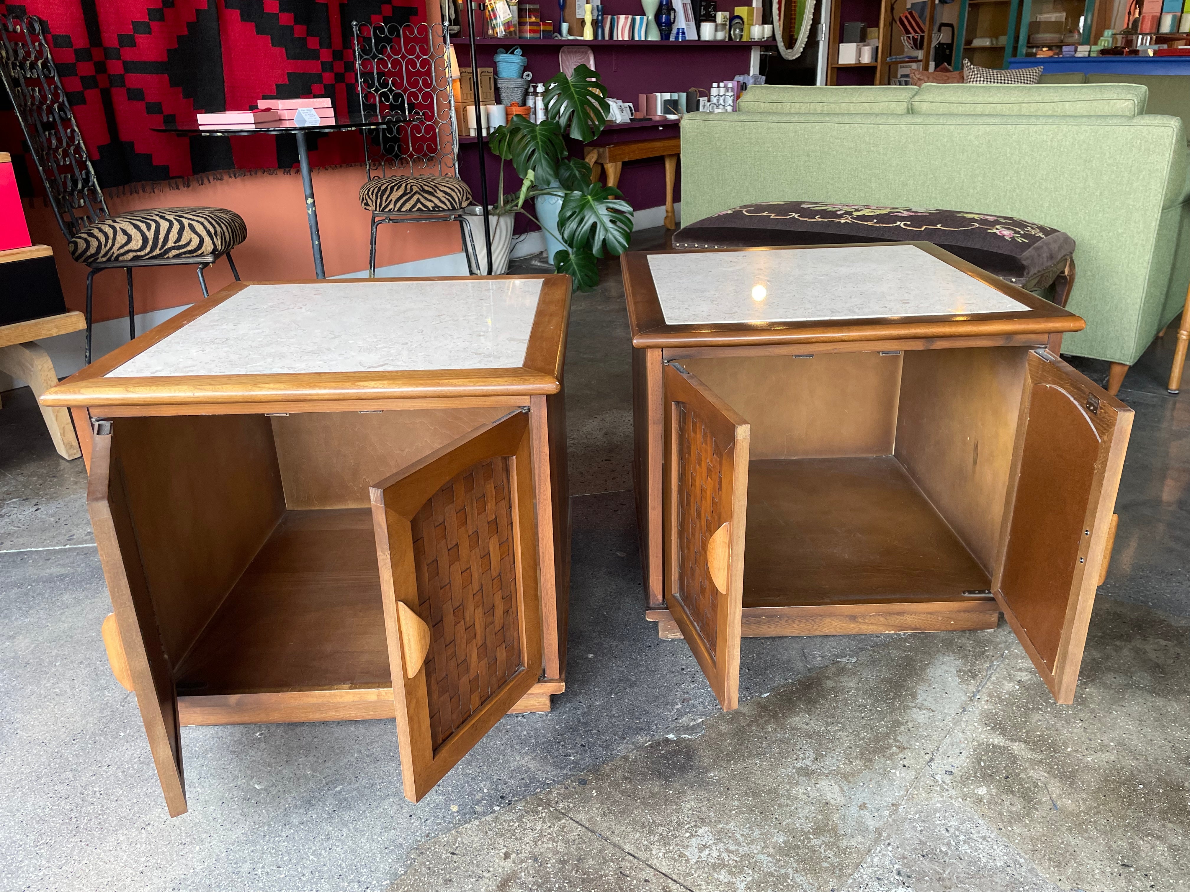 1960's Vintage Travertine + Walnut "Perceptions" Nightstands by Lane Nightstand Candid Home