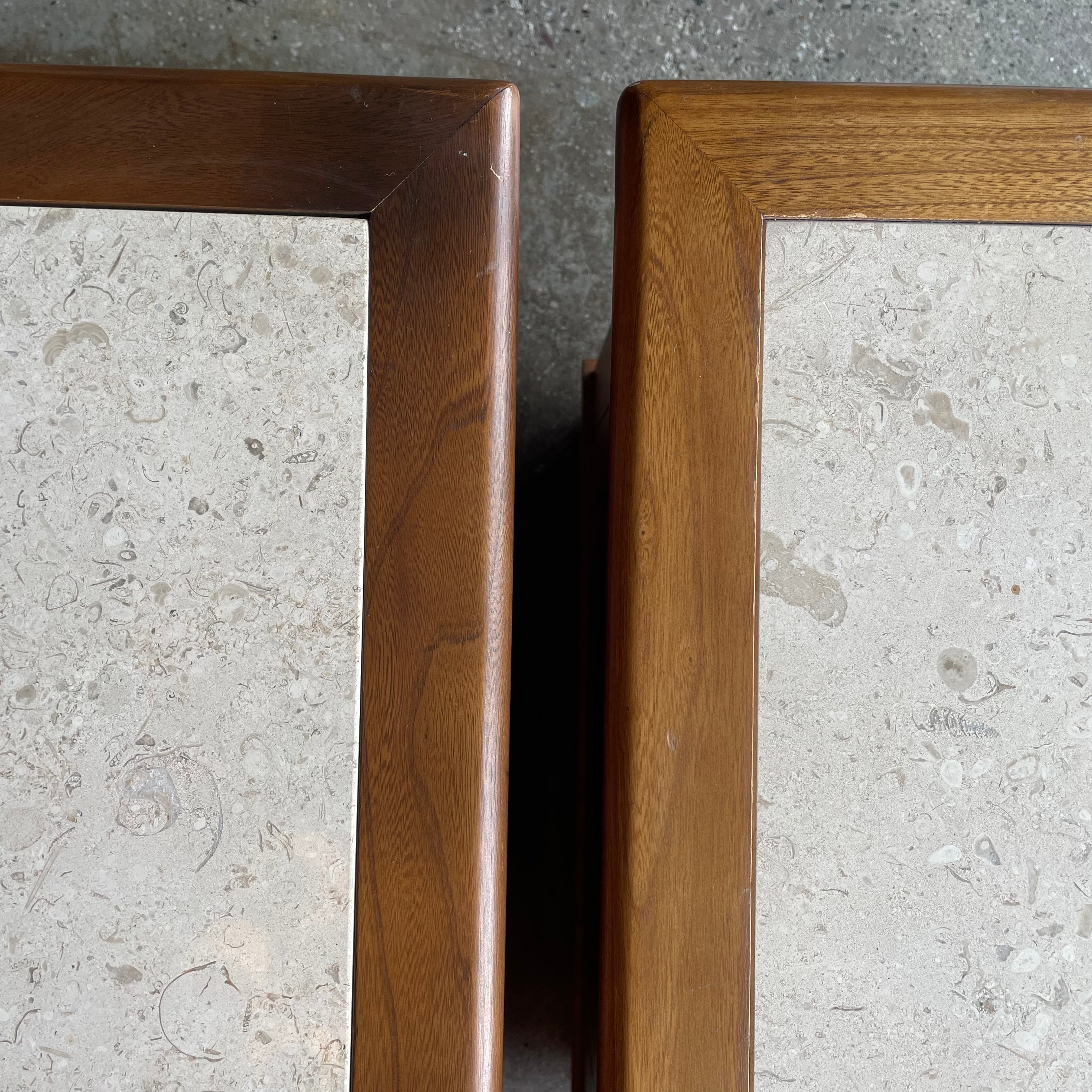 1960's Vintage Travertine + Walnut "Perceptions" Nightstands by Lane Nightstand Candid Home